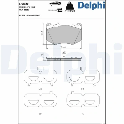 Imagen de DELPHI LP3620 Juego de pastillas freno preparado para indicador desgaste Chapa antichirridos con accesorios MERCEDES BENZ: Clase A, A Berlina