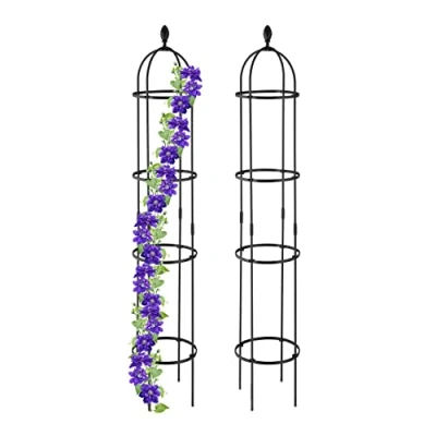 Imagen de Relaxdays Obelisco Flores, Set 2, 190 x 35 cm, Soporte Plantas Trepadoras, de Metal, Torre para Rosales Vertical, Negro