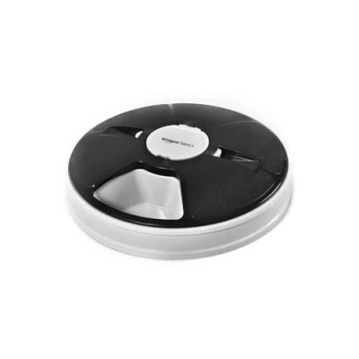Imagen de Amazon Basics Comedero electrónico automático con temporizador para mascotas, 6 porciones, 30 x 5 cm, negro