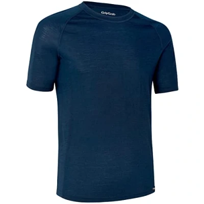Imagen de GripGrab Merino Wool Polyfibre Short Sleeve Cycling Base Layer Thermal Bicycle Hiking Under Shirt Black and Navy Blue Camisetas Interiores Ciclismo, Unisex Adult, Azul Marino de Manga Corta, S