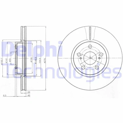 Imagen de DELPHI BG4277 Disco de freno 275 22 5 ventilado aceitado sin procesar cojinete rueda, anillo sensor ABS TOYOTA: Corolla X Berlina, Verso S