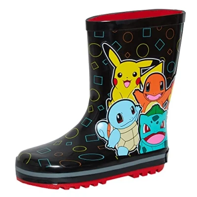 Imagen de Pokémon botas de agua goma niños y niñas Pikachu lluvia nieve Wellys, Negro, 25 EU