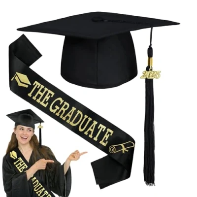 Imagen de Coffee Life Plus®Graduacion Birrete,Banda y Birrete de Graduación Faja,Ajustable Sombrero con Borla,Gorro Graduacion Adulto Unisex,Sombrero para Celebrar (B)
