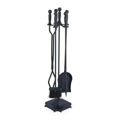 Imagen de Relaxdays Accesorios Chimenea 5 Piezas, Set Moderno de Estufa con Atizador, Pinzas, Escoba, Pala y Soporte, Negro, Hierro, 81 x 19 cm