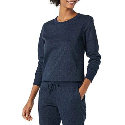 Imagen de Amazon Essentials Sudadera de Cuellocaja Forro Polar y Tejido Rizo Francés (Disponible en Tallas Grandes) Mujer, Azul Marino Guepardo, XXL