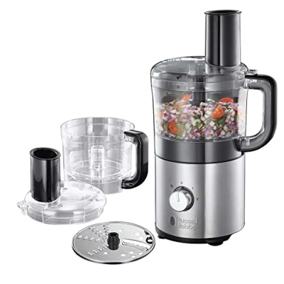 Imagen de Russell Hobbs Procesador de Alimentos Compact Home Diseño Compacto, Cuchilla Acero Inoxidable, Disco Corte y Rallado, Capacidad 1,2L, sin BPA, 2 Velocidades, Función Pulse, Plata 25280 56