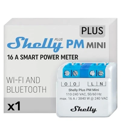 Imagen de Shelly Plus PM Mini Contador de electricidad inteligente WiFi y Bluetooth, 1 canal 16 A Domótica Compatible con Alexa Google Home Aplicación iOS Android No requiere concentrador Escenas