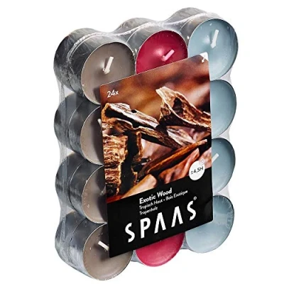 Imagen de Spaas 0338335.999 24 Velas aromáticas de Colores Surtidos, ± 4,5 Horas Exotic Wood, Cera parafina, Aluminio Taza, marrón, D 39 mm x H 16