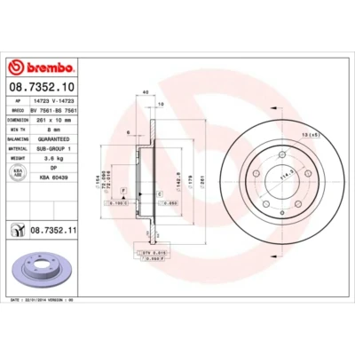 Imagen de BREMBO COATED DISC LINE 08.7352.11 Disco de freno 261 10 5 macizo revestido FORD USA: PROBE 2, MAZDA: Premacy, 626 V Berlina, MX 6