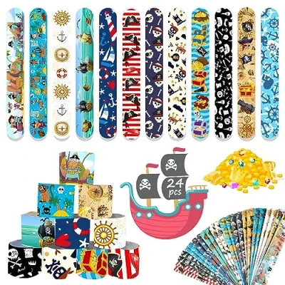 Imagen de Acuiwer Pulseras de Juguete Slap 24 Piezas Band Piratas Bofetadas Fiesta Cumpleaños Rellenos Bolsa para Niños Niñas