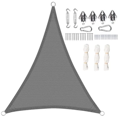 Imagen de WOLTU Toldo Vela Triangular 5 x 7 m, protección Solar HDPE, Transpirable, UV, Kit de Montaje para