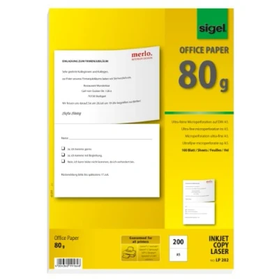 Imagen de SIGEL LP202 Papel fotocopiadora, láser e Ink jet impresión por las dos caras, A5 (A4), 80 g, 200 unds.=100 hojas