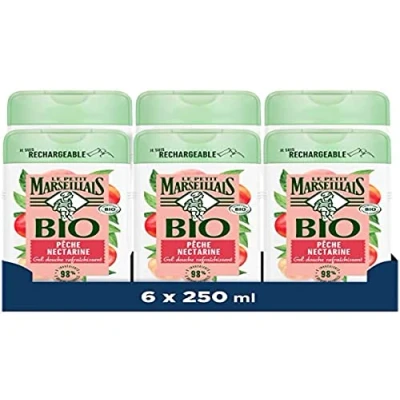 Imagen de Le Petit Marseillais Gel de ducha orgánico refrigerante, con pH neutro, melocotón, 6 x 250 ml