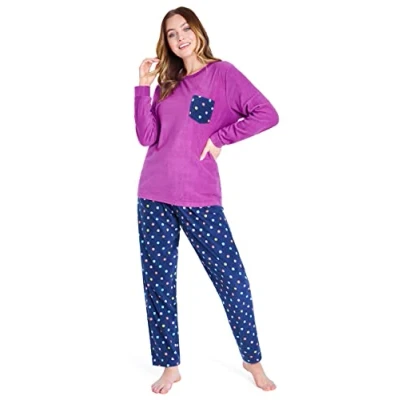 Imagen de CityComfort Pijama Mujer Invierno Polar Suave, Conjuntos de Pijamas Manga Larga S XL (M, Morado/Azul Marino)