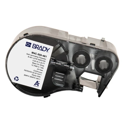 Imagen de BMP53 Brady M4C 500 461 etiquetas de poliéster laminada negro sobre blanco 12,7 mm x 7,62 m (original)