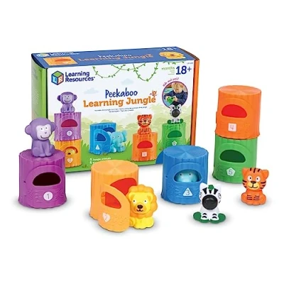 Imagen de Learning Resources Animales La Jungla Peekaboo para niños pequeños, 10 Piezas, +18 Meses, didácticos, bebés, educativos, Juguetes antiestrés, motricidad Fina, Multicolor, Medium (LER6815)