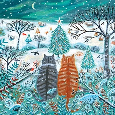 Imagen de Museums &amp; Galleries Paquete de 8 tarjetas Navidad, diseño gatos miradores Navidad en la ladera, ecológicas y reciclables