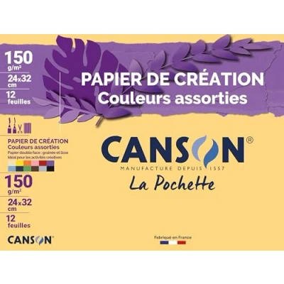 Imagen de CANSON Bolsa de papel creación, color 24 x 32 cm, 12 hojas 150 g/m², colores surtidos
