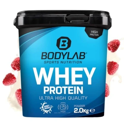 Imagen de Bodylab24 Whey Protein Powder Frambuesa Yogur 2kg, polvo rico en proteína para músculos más fuertes, la de suero puede promover construcción músculo, con 80% proteína, sin aspartamo