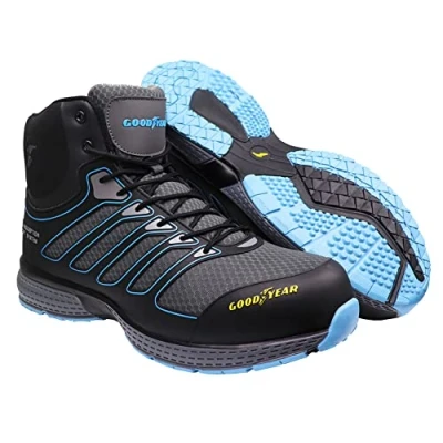 Imagen de Goodyear GYBT1594 Botas de trabajo para hombre, sin metal, resistentes al agua, ligeras, punta compuesta, flexible, entresuela, 8 UK, negro/azul, 1
