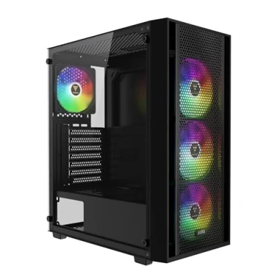 Imagen de GAMDIAS AURA GC2 ELITE ARGB Carcasa de PC ATX para juegos, torre media, panel lateral vidrio templado sin herramientas, frontal malla alto flujo aire, preinstalación ventilador