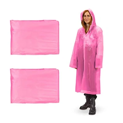 Imagen de Relaxdays Juego Pack de 2 Chubasqueros, Impermeables con Capucha, Ponchos Lluvia Reutilizables, Hombre y Mujer, Largos, Rosa, Talla única