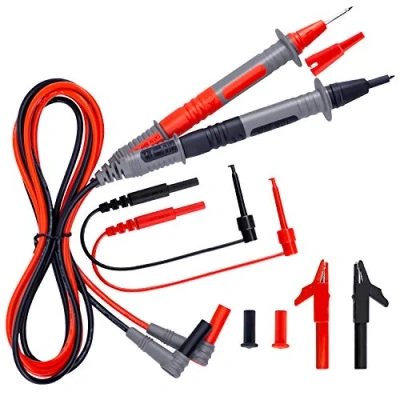 Imagen de KAIWEETS KET01 8 Piezas Cables de Multímetro, Juego Cable Prueba 4mm con Sondas prueba, Mini Ganchos y Pinzas Cocodrilo, CAT III 1000V &amp; IV 600V para Polimetro, Pinza Amperímetrica