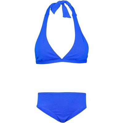 Imagen de Aquarti Conjunto de Bikini para Niñas Bustier Breve Traje Baño Dos Piezas, Atar Jacquard Lunares Azul Aciano, 158
