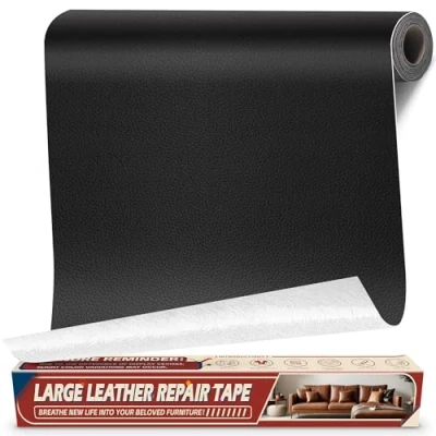 Imagen de Cuero Adhesivo para Tapizar Negro, 43x200cm Parche Adhesivo, Polipiel Adhesiva Tapizar, Parches de Reparacion Autoadhesivo Asiento Coche, Silla, Sofá, Barco