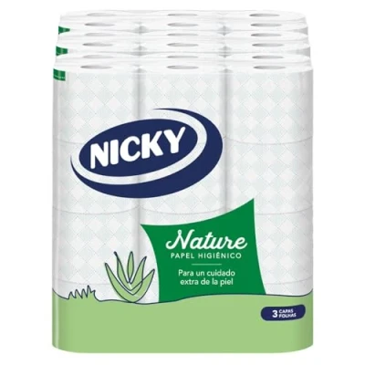 Imagen de Nicky Nature Papel Higiénico Paquete de 72 Rollos, 170 Hojas 3 Capas, Cómodo y Suave con la Piel, Embalaje Reciclable, Celulosa 100% Pura, Certificación FSC