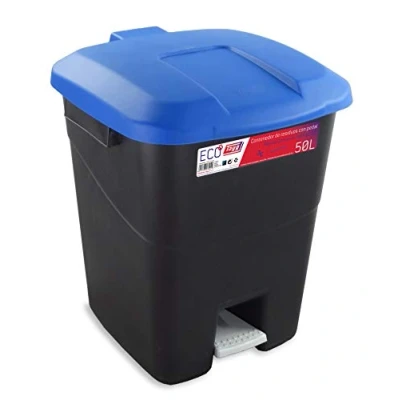 Imagen de Tayg Tapa Azul Contenedor de residuos 50 litros con Pedal, Base Negra