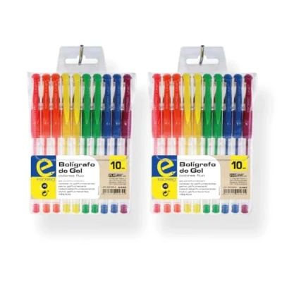 Imagen de Escribo Pack de 2 Sets 10 boligrafos GEL, Colores NEON fluorescentes Surtidos Total 20 unidades