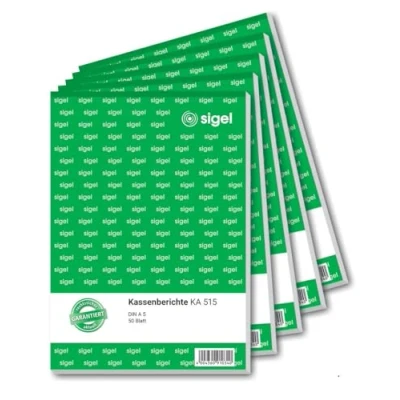 Imagen de SIGEL KA515 Informe de caja (A5, 5 unidades 50 hojas, para la correcta evaluación del cierre día, contabilizaciones brutas y netas, microperforado, papel sostenible)