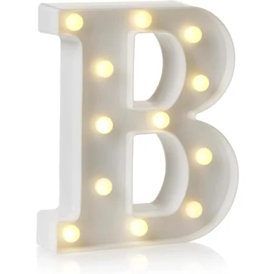 Imagen de Letrero de luz LED con letras y números del alfabeto para decoración hogar, fiesta cumpleaños, eventos, luces nocturnas, 22 cm (B)