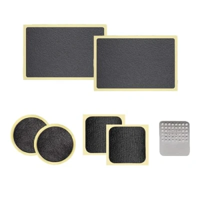 Imagen de Kit Autoadhesivo de Reparación Neumáticos Bicicleta (6 Piezas) Parches Tubo sin Pegamento en Forma Redonda, Cuadrada y Rectangular Incluye Raspador Metal por Mobi Lock