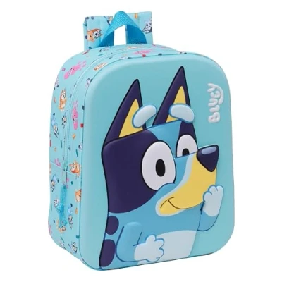 Imagen de Safta BLUEY Mochila de Guardería 3D, Adaptable a Carro, Fácil Limpieza, Ideal para Niños Diferentes Edades, Cómoda y Versátil, Calidad Resistencia, 22x10x27 cm, Color Celeste