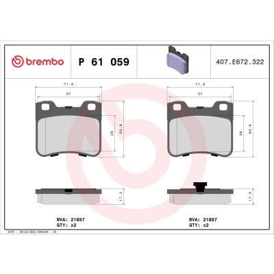 Imagen de BREMBO P 61 059 Juego de pastillas freno excl. contacto avisador desgaste sin accesorios CITROËN: Saxo Hatchback, AX