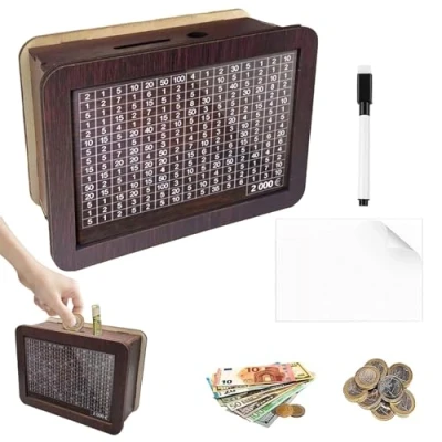 Imagen de AOMAIGAD Hucha de Madera,Hucha para Niños con Objetivo Ahorro y Números Tictac,Hucha Madera Contador,Hucha Contador Ayudar a Los Desarrollar el Hábito Ahorr (B 2000)