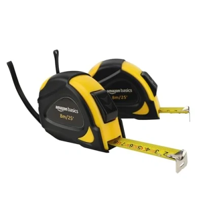 Imagen de Amazon Basics Cinta métrica con cierre automático, escala métricas y en pulgadas, precisión MID, 8 m (Paquete de 2), Amarillo