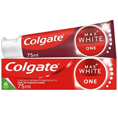 Imagen de Colgate Max White One Pasta de dientes blanqueadora con una fórmula clínicamente probada, elimina hasta el 100% las manchas superficiales, contiene aceleradores blanqueadores, 1 tono