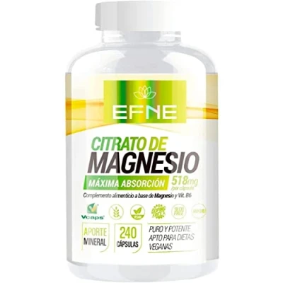 Imagen de EFNE Complemento de Citrato Magnesio + Vitamina B6 510mg Elemental por Tablet 240 Capsulas Reduce Cansancio y Fatiga Aporte mineral Vegano