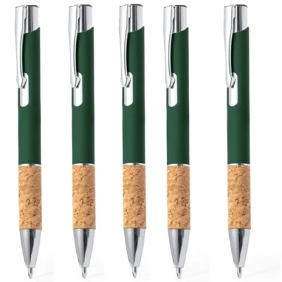 Imagen de noTrash2003 10 bolígrafos ergonómicos de aluminio recubierto goma, punta metal y corcho, zona agarre función táctil, lápiz óptico 5 colores, bolígrafo retráctil, tinta azul multicolor (v