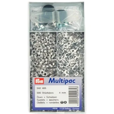 Imagen de Prym 542485 1 Eyelets and Washers, Latón, Silver, 4 mm Innen Ø, silberfarbig, 500 Stück