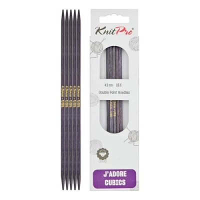 Imagen de KnitPro J&#039;Adore Cubics Juego de 5 agujas tejer doble punta, alfileres madera para calcetines, sombreros, manoplas, punto corto y redondo, 15 cm x 4,00 mm