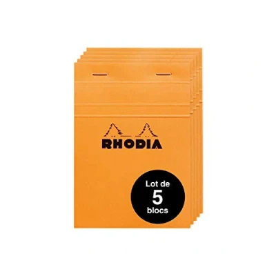 Imagen de RHODIA 13200Amzc Lote de 5 cuadernos notas con grapado (Nº 13, A6), diseño cuadros, 80 hojas desmontables, color blanco g/m², tapa tarjeta revestida flexible y resistente