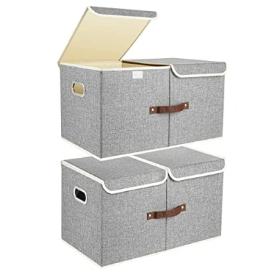 Imagen de TYEERS Caja de Almacenaje con Compartimentos Extra Grande, Tela, Plegable, Organizadora, 55x33x30 cm, Juego 2, Gris