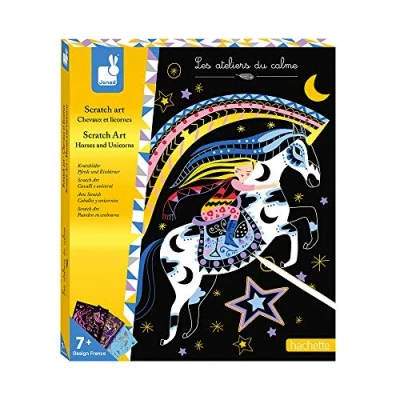 Imagen de Janod From 7 years old Creative Kit Scratch Art Horses and Unicorns Les Ateliers du Calme Dexterity Concentration J07895