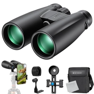 Imagen de Prismáticos12*50 HD, K&amp;F Concept Prismaticos Profesionales Largo Alcance de Prisma BAK4 y Lentes FMC, Binoculares con Soportes para teléfono e Accesorios trípodes Conversión, Negro