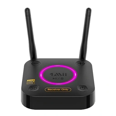 Imagen de 1Mii Receptor Bluetooth 5.2 HiFi con LDAC, Adaptador Audio inalámbrico ESS DAC Audiofilo, 3D Surround aptX HD y Baja Latencia, Salida Óptica/Coaxial/AUX 3,5 mm para Stereo B06Ultra