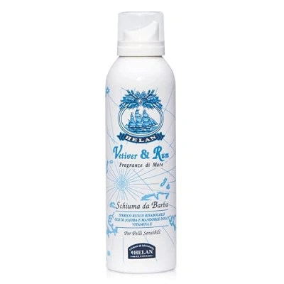 Imagen de Helan, Vetiver &amp; Rum, Espuma Afeitar Hombre Emoliente y Nutritiva, Acción Delicada sobre la Piel, con Aceite de Jojoba Almendras Dulces, contra Irritación, Ideal para Cuidado Barba Hombre, 200 ml